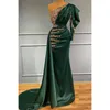 luxury Green Evening Dres Dubai Arab Gold Applique Satin Formal Party Gownes Mermaid Women's Robe With One Shoulder Sleeve C1bz#