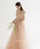 Oloey Fairy Peach Pink Tulle Korea Lady LG PROM DRES WEDING PHOTOSSOUT 3D FRSイブニングガウンウェディングフォトショートT7QV＃