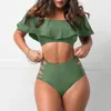 Kvinnors badkläder Long Swim Tops Kvinnor med BRA -baddräkt för Ruffled Off Shoulder Sexig Tight Plus Size Underwire 3x