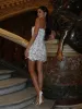 elegant Off Shoulder Embroidered Fr Mini Dr Women Shiny Backl Sleevel Slim Short Dres 2024 Lady Prom Vestidos 61Q3#