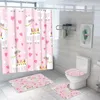 Rideaux de douche Animaux de dessin animé mignon Rideau 3D Imprimer Cheval Tapis de bain imperméable Set Tapis de toilette de haute qualité Tapis anti-moisissure