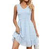 Casual Dresses Women's Dot Jacquard Chiffon Dress Bohemian Loose A Line V Neck Streetwear Beach Sleeveless Tank Sundress Summer