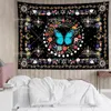 Tapisserier Trippy Butterfly Moon Phase Tapestry Botaniska hippie blommor och lämnar vägg hängande estetiskt sovrumsdekoration