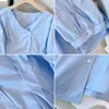 150 kg Übergröße Damen-Büste 148 Frühling Herbst Slim V-Ausschnitt Design Feel Shirt Süßes Top Blau 5XL 6XL 7XL 8XL 9XL g5ha#