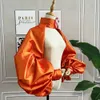 Orange Gold Fi Jacket Puffy Sleeves Cloak Short Bolero Shawl High Neck With Butts Bridal Accores D9TR#