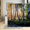 Shower Curtains White Birch Forest Trunks Curtain Natural Landscape Fall Fallen Leaves Scenery Bathroom Machine Washable Decorative Suit