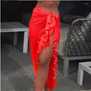 スカートビーチウェアラップスカート女性セクシーなシフォンメッシュフリル軽量の日焼け止め