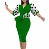 Autumn Winter New Polka Dot Printed Plus Size Dr Women Three Quarter Sleeve Bag Hip Lady Pencil kjol Sexig fi Robe Femme 75go#