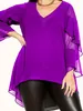 Femmes Plus Taille Chiff T Shhirt Automne Nouveau Fi Couches À Volants Manches Top Maille Patchwork Asymétrique Col En V Élégant Tee Top z7Rb #