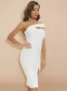 beaukey Summer White One Shoulder Split Bandage Dr Women Party Club Bodyc Dr lunghezza al ginocchio scava fuori abiti eleganti XL w7DD#