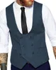 Herrenwesten Herren-Tweed-Anzugweste, zweireihig, formelle Kleidung, Weste, Fischgrätenmuster, Business-Smoking-Blazer, Slim-Fit, Kostüm Homme