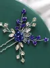 blue Rhinestes Bridal Hair Pins Frs Women Headpieces Prom Party Hair Jewelry Wedding Hair Accories for Guest Clips n85m#