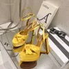 Cupid Aquazzura Knutad satinplattform Sandaler Ankel Remblock Hälkvinnor Luxur Designer Högklackade pumpar Läderkväll Pty Wedding Shoes Factory Factory