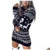 Vestidos casuales básicos Amsgend Ropa para mujer Apliques Vestido de mujer O Cuello Elk Copo de nieve Navidad Chorlito de Navidad para la aplicación de entrega de gota DHDI7