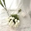 Kyunovia DIY Wedding Bouquet Fr 30pcs/Lot Pu Tulips Frs+6 -calowy Ribb+1pcs Perła dla Bride Bridal Brouquets Q2j1#