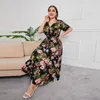 Hohe Taille Plus Größe Dres Frauen V-ausschnitt Mittlere Länge Dr Elegant Gedruckt Fi Casual Büro Dame Frühling Sommer Streetwear w6ox #