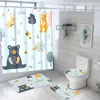 Rideaux de douche Animaux de dessin animé mignon Rideau 3D Imprimer Cheval Tapis de bain imperméable Set Tapis de toilette de haute qualité Tapis anti-moisissure