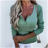 Damespolo's Dames S Herfst Tops T-shirts Blouse Ronde hals Effen Kleur Lange mouw Korte blouses Dames Slank Drop-levering Kleding Dhmfd