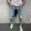 mens Ripped Skinny Jeans Blue Slim Fit Hole Pencil Pants Casual Biker Trousers Streetwear 2022 High Quality Denim Man Clothing v2vC#