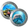 Fonds d'écran 2 pcs Stickers muraux Décor Mer Océan Stickers Chambre Papier peint Enfants Salle de bains Artisanat Hublot PVC Thème Enfant pour peintures murales de dauphins