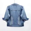 2024 Nya kvinnor Spring Autumn Denim Jacket toppar rosa färg solid kort multicolor feminino tre kvarts ärm jean jacka h4x4#