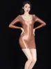 élastique Brillant Brillant Robe Lg Manches Transparent Chaud Dr Collants Paquet Hanche Minifalda Sexy Clubwear Lingerie Babydoll Corps X9hm #