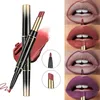 16 Farben matt Lippenstift Farbkosmetik wasserfest Dual-Ended Lasting Nude Red Matte Lip Liner Lippenstift matt