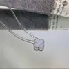 Designer Brand 925 sterling silver Van purple jade chalcedony four leaf clover necklace plated with 18K white gold lucky grass pendant collarbone chain high version