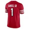 2024 Jersey SF Deebo Samuel Sr 1 Team Jerseys Vermelho Preto Branco e Reminiscência Cor Costura Tamanho Masculino S-XXXL