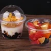 Disposable Cups Straws Packing Wiht Party Pudding With Lid Picnic Mousse 50pcs Dessert Lids Boxes Plastic Ice-cream