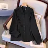 Plus-size dames lente casual overhemd Verstoorde decoratieve persality ontwerp commuter top Los comfortabel zwart overhemd h60j #