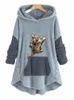 Plus la taille 2023 automne hiver nouveau pull à capuche ample pour femme, pull tricoté surdimensionné avec poches motif de chat 3D XL-5XL b0Es #