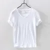 T-Shirt pour hommes, couleur Pure, col en V, hauts à manches courtes, 10 couleurs, slim, Fitness, vêtements masculins, 240328