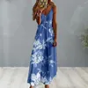 Casual jurken Bedrukte jurk Boheemse stijl Bloemenprint Maxi voor dames Vakantie Strand Zonnejurk Met V-hals Strappy Design Zachte stof