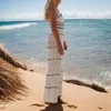 Sıradan elbiseler tığ işi kadın spagetti kayış elbise kolsuz çizgili midi yaz plajı uzun plaj kıyafeti