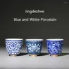 Tassen Untertassen Chinesische blaue und weiße Porzellan-Teetasse Kleine Schüssel Keramik-Teetasse Kaffee Bier Weinbecher Trinkgeschirr