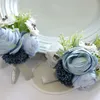 Silk Roses Wrist Corsage Armband Wedding Boutnieres Bridesmaid Groom White Blue Hand Frs Marriage Prom Accores 45U4#