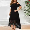 donne sexy Plus Size Dr 5XL Fi solido girocollo pannello in pizzo manica corta Dr oversize signore A-Line Dr Big Size F7s1 #