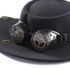 Berets q0ke steampunk top kapelusz z gogle czarny gotycki płaski gay karnawał