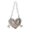 Evening Bags Metal Mini Shell Bag Fashion Heart Shaped Chain Crossbody Lipstick Women