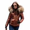 Mulheres Fi Fur Hooded Jacket Winter Warm Coat Slim Fit Wadded Parka Down Coat Lg Coat Outwear b4YD #