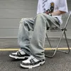Broken Hole High Street Distray Jeans Men New Trend Korean Style Straight Tube slitna denim Pants Hip Hop Ripped Jeans R9WJ#