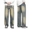 baggy Jeans Men Wide Pants Loose Fit Trouser For Men New Jeans Kpop Vintage Denim Pants Men's Clothing Elastic Waist Drawstring 22oD#