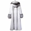 2024 Winter Coat with Fox Fur Faux Mink Collar Coats Women Thick New Fur Hooded Coat g8If#