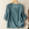 Women's Blouses Cotton Top Plus Size Summer Fashion Retro Ethnic Style Imitation And Linen Embroidery Thin Casual Shirt D281