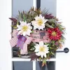 Decorative Flowers Patriotic Wreath For Front Door 4 Of July Independence Day With Flag Red White Decor Memorial Veterans Hanging