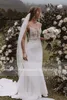 sexy Plunging V Neck Sleevel Lace Stretch Crepe Wedding Dr Open Back Bridal Gowns Outdoor Country Bridal Gown Lakshmigown K4C1#