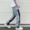 Streetwear Speckled bläckfärgsmatch Y2K baggy jeans för män lapptäcke raser fransar mikro denim byxor överdimensionerade lösa kargos 240323