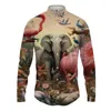 Męskie koszule 3D Elephant Printing Shirt Spring and Autumn Fashion Gettling Hawaiian Long -Sleeved Street