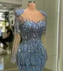 African Fi Blue Pearls kralen LG Mouwen avond Dres Mirror Crystals Ad Ceremy Events Gala Party Jurken L5XF#